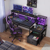 EnHomee 56.5" Office Desk with Drawers & Printer Space for Home Work,Black