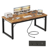 Mericonia 54 Inch Computer Desk with Power Outlets, 1.2" Thick Heavy Duty Industrial Office Desk