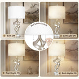 Scenekoy Sculptural Resin Table Lamp Set of 2 with USB Ports for Bedroom Living Room, 26” Antique Silver Leaf Dual Pull Chains Bedside Lamps, Nightstand Lamp for Home Room Decor (Bulbs Included)