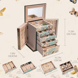 Homruilink High End Glass Jewelry Box for Women, 5 Layer, Bird & Floral