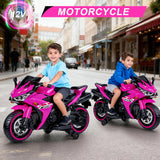 12V Electric Ride On Motorcycle for Kids, Training Wheels, Full Hand Drive Motorbike Toy, Perfect for Boys and Girls (3-8 Yrs) (Pink)