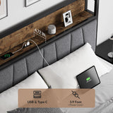CIKUNASI Queen Size Bed Frame with Headboard and Storage, Drawers Platform Bed Frame with Storage Chargin Station LED Light Bedframe, Heavy Duty, No Box Spring Needed