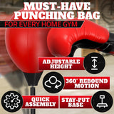 Adjustable Youth Punching Bag with Stand for Teens Ages 8–15 – 58" Reflex Boxing Training Set with Gloves & Pump, Standing Boxing Equipment