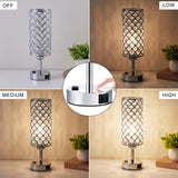 Hong-in Crystal Lamp Touch Control Set of 2, Sliver Crystal Table Lamps with USB C+A Ports & AC Outlet, 3-Way Dimmable Nightstand Touch Lamp, Modern Bedside Table Lamp for Bedroom(Bulbs Included)