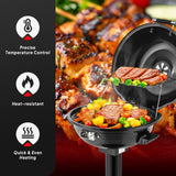 ROVSUN 1600W Vertical Electric Grill with Lid, Red 304 Stainless Steel Grill w/Detachable Pull-out Drip Tray, Double Layer Design, Portable & Removable, for Indoor and Outdoor Use (Black Vertical)