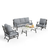 MIXPATIO 4-Piece Wrought Iron Patio Conversation Set, Rocking Chairs, Grey