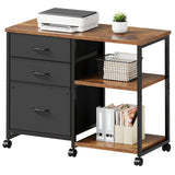 Maihail 3 Drawer File Cabinet with Wheels Rolling Printer Stand with Open Storage Shelf Fabric Lateral Filing Cabinet for Home Office,Rustic Brown