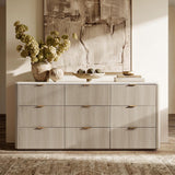 ModernMate 9 Drawer Dresser for Bedroom, 63" Wide Dresser with Faux Travertine Texture Top & Smooth Glide Drawers, Large Clothes Dressers for Bedroom Storage, Modern Tall Chest of Drawers, Grey