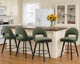 BONBEUR Swivel Bar Stools Set of 4, 26 Inch Counter Height Stools with Backs, Modern Upholstered Linen Fabric Counter Stools with Solid Rubberwood Legs for Kitchen Island, Dining Room, Home Pub, Green