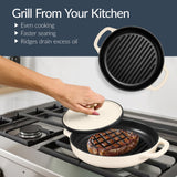Best Choice Products Non-Stick Pot & Pan Cookware Set, Cast Iron, 2Qt Skillet W/Lid, 10" Grill Or Griddle Pan W/Press, 6Qt - Vanilla