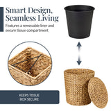 Best Choice Products 6PC Bathroom Accessories Set, Vanity Trays, qtip Canister, Square Tissue Box Cover, Small Wicker Trash Can, Toilet Paper Basket, Storage Organizer, Water Hyacinth - Natural