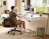OffiGo 63 Inch L Shaped Standing Desk with 4 Wooden Drawers, White