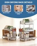 Stainless Steel Dish Drying Rack 3 Tier Dish Rack with Drainer Tray Utensil Holder and Cutting Board Holder Large Capacity Dry Rack for Dishes Kitchen Counter Silver (16.1" L x 10.6" W x 24.6" H)