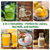 Juicer Machines, Cold Press Juicer with 6" Extra-Large Feed Chute, 400W Motor, High Juice Yield, Easy to Clean, Dishwasher Safe Parts, 3-in-1 for Juice, Nut Milk & Sorbet, Whole Fruits & Vegetables