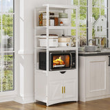 VECELO 3-Tier Microwave Stand with Charging Station, Freestanding Farmhouse Kitchen Rack for 1.0 Cu.Ft. Oven, Coffee Bar Cabinet with Drawer & Storage Shelves, White