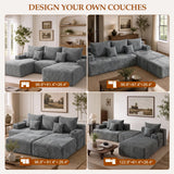 Cloud Modular Sectional Couches, Modern Convertible L Shaped Boneless Couch, 3 Seat Corduroy Deep Seat Sectional Sofa with 5 Pillows for Living Room, Apartment (Dark Gray, Right Facing Chaise+Ottoman)