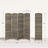 Room Divider, 6 Ft 4 Panel Folding Privacy Screen, Hand-Woven PP Wall Partition with Pine Wood Frame