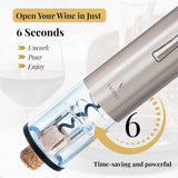 Electric Wine Opener Set, Rechargeable Wine Bottle Opener with Foil Cutter, Aerator, Vacuum Stopper, USB Cable, Luxury Wine Gift Set for Women & Men, Housewarming, Wedding, Mother's Day