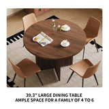 HIPIHOM Modern Round Dining Table Set for 2, 39.4" Walnut Kitchen Table with 2 PU Leather Chairs, 3-Piece Mid-Century Dining Room Set for Small Spaces, Pedestal Base & Ergonomic Padded Chairs