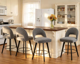 BONBEUR Swivel Bar Stools Set of 4, Moden Counter Height Stools with Upholstered Linen Back & Solid Rubberwood Legs, 26 Inch Counter Stools for Kitchen Island, Grey