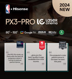 Hisense Laser Cinema PX3-PRO Triple Laser Ultra Short Throw Projector, 80"~150", 4K UHD, High Contrast