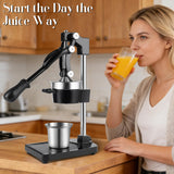 CVGVJY Cast Iron Manual Juicer Hand Press, Lemon Squeezer, Commercial-Grade Citrus Press Suitable for Oranges, Lemons, Limes, and Pomegranates Easy to Clean Includes Stainless Steel Cup, Black
