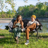 Double Camping Chair Padded 2 Person Camping Chair Camping Loveseat - Heavy Duty Oversized Camping Couch for Adults Outdoor Lawn Beach - Portable Folding Sofa with Cup Holders and Carry Bag, Grey