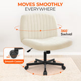 Chair with Wheels, Armless Cross Legged Office Desk Chair, Wide Comfy Vanity Rolling Swivel Orange Factory