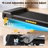 JAGJOG Treadmill for Home with 15% Auto Incline, 3.5HP Quiet Foldable Treadmill, 12 HIIT Programs, 14.96" Wide LED Touchscreen, Smart App & Heart Rate, 300 LBS Capacity, Fully Assembly（Black