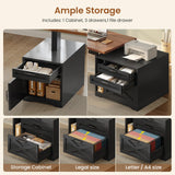 Farmhouse L Shaped Standing Desk, 70.1" x 73.2" Height Adjustable Home Office Executive Desk with Drawers, Power Outlet