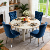 SSLine Faux Stone Round Dining Table Set for 4 w/Velvet Chair,Mars Pattern