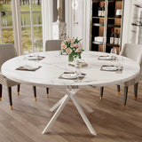 Round Dining Table for 4-6 Person, Round Kitchen Table with Wood Top, Circle Dinner Pedestal Tables with Metal Legs