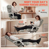 HOMCOM Massage Office Chair with Lumbar Heat, Ergonomic Executive Desk Chair with Adjustable Headrest, 6 Points Vibration, High Back, Reclining, Padded Armrests, Footrest, PU Leather, Light Gray