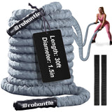 Brobantle Battle Rope 1.5 Inch Diameter,Gray 30FT Exercise Workout Ropes for Home Gym Heavy Weighted Training Rope for Working Out