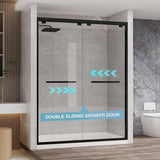 KPUY Glass Shower Door, 61-66" W x 76" H Semi-Frameless Double Sliding Shower Door, 1/4" (6mm) Thick Tempered Clear Glass with Explosion-Proof Film Nano Coating, Matte Black