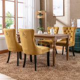 MOOLSUN Velvet Dining Chairs Set of 4, High Back Side Chairs, Modern Padded High-End Tufted Upholstered Chairs with Button-Tufted Back & Rear Pull Tabs, Solid Wood Legs E-Gold(Solid Wood Legs)