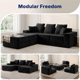 Living&Giving 101" U-Shaped Cloud Sectional Couch for Living Room, Cloud Boneless Couch-No Assembly with Reversible Chaise, Customizable 3-Seat Modular Sectional Sofa with 2 Ottoman, Black