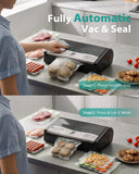 Zachvo 90kPa 10-in-1 Vacuum Sealer for Food, Double Heat Seal for for Bulk Meat Portioning, Dry & Moist Modes, Built-in Cutter and Bag Storage, Starter Kit with Bag Rolls and Hose, Black