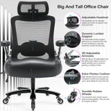 Big and Tall Office Chair 600lbs with 3D Flip Arms Adjustable Headrest - Heavy Duty Large Wheels Executive Computer Desk Chair