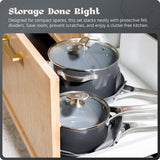 Premium Non-Toxic Ceramic Cookware Set – Triple-Layer Nonstick 12 Piece Pots and Pans with Lids, PFAS-Free, Oven Safe for Healthy Meals, Space-Saving Design, Midnight Gray Color | Greater Goods