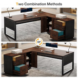 63-Inch L-Shaped Executive Desk with Mobile File Cabinet, Large Office Computer Desk