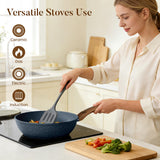 Kitchen Academy Pots and Pans Set Non Stick - 12 Piece Induction Kitchen Cookware Sets, Blue Granite Nonstick Cooking Pans Set