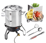 ARC 52QT Stainless Steel Steamer Pot With Portable Propane Burner For Outdoor Cooking, Seafood Crab-Vegetable-Tamale Large Pot with Water Spout, Divider and Steamer Rack, High Efficiency Stove