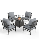 MIXPATIO 5-Piece Metal Patio Conversation Set, 28-Inch Fire Pit Table, Grey
