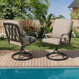 MELLCOM Outdoor Swivel Rocker Patio Chairs with Khaki Cushions, Set of 4