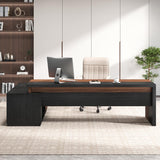 L-Shaped Executive Office Desk with Open Storage Shelves & Drawers, Modern Computer Desk