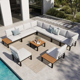 MFSTUDIO 10-Seat Metal Patio Sofa Sectional Set with Gray Cushions