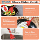 Kitchen Cooking Utensils Set with Holder, Homikit 15-Piece Silicone Spatula Set for Nonstick Cookware, 446°F Heat Resistant Spoon-Red