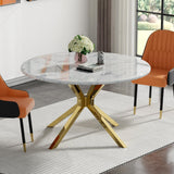 Maotifeys 45'' Round Dining Table White Marble Dining Room Table for 4-6, Circle Faux Marble Kitchen Table with 4 Gold Mirrored Stainless Steel Legs for Dining Room, Bistro, Breakfast (Table Only)
