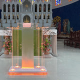 Church Pulpit with Led Lights, 46” Acrylic Pulpits for Churches, Transparent Podium Stand with Wheels& Spacious Reading